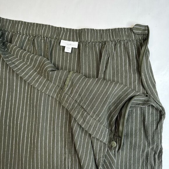 J Jill Ruffle Pencil Skirt Womens Large Petite Green Stripe Linen Blend Side Zip - Picture 5 of 9